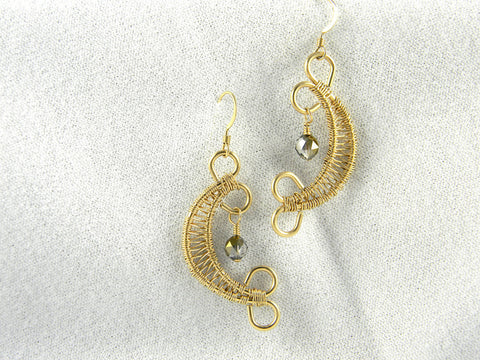 Gold Filled Wire Weave Earrings with Swarovski Crystal - SOLD