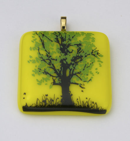 Fused Glass - Green Leaf Tree Pendant