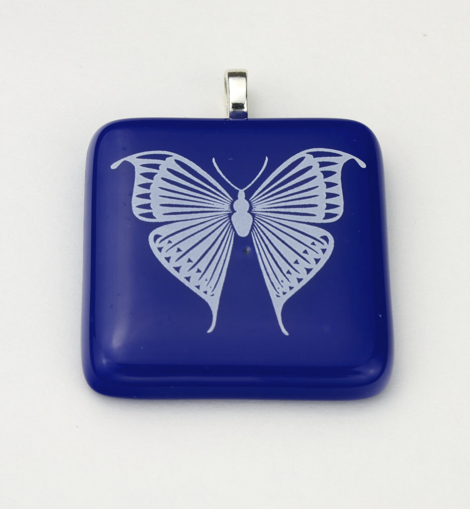 Fused Glass - White Butterfly Pendant