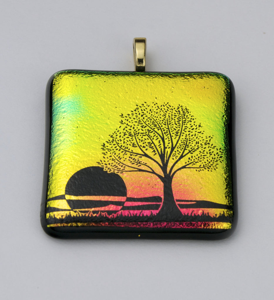 Fused Glass - Tree and Sunset Pendant