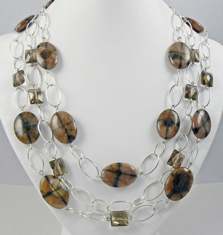 Jasper and Quartz Triple Strand Necklace - SOLD