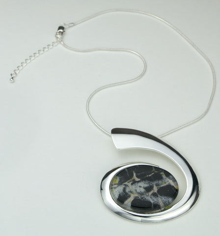 Fused Glass - Silver Plate Oval Pendant - SOLD