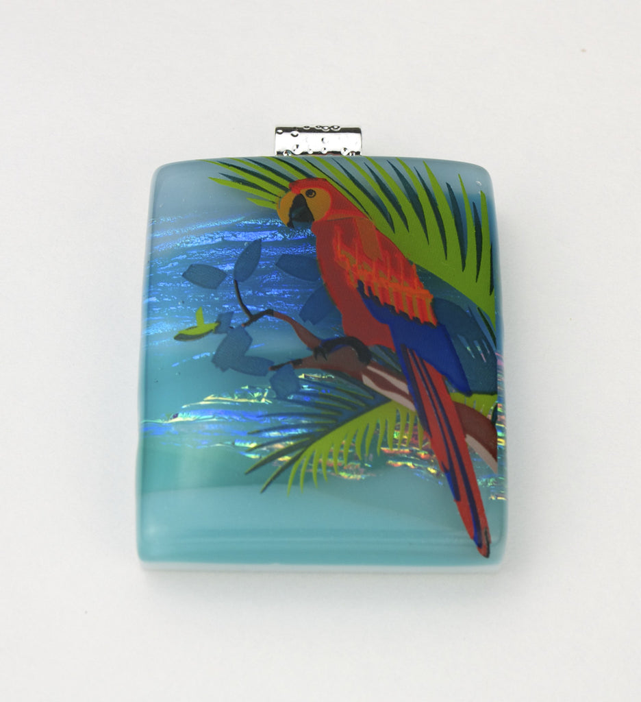 Fused Glass Pendant - Parrot in the Tropics