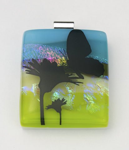 Fused Glass Pendant - Butterfly and Nector