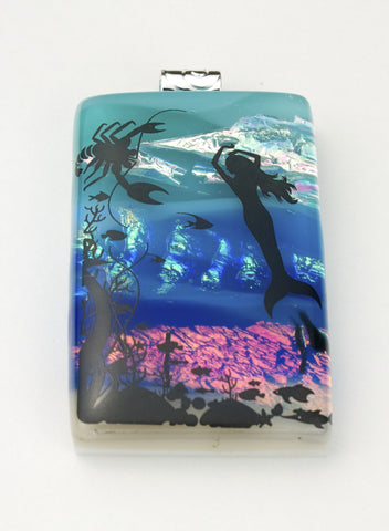 Fused Glass Pendant - Mermaid in the Sea