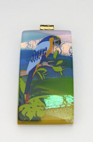 Fused Glass Pendant - Large Parrot