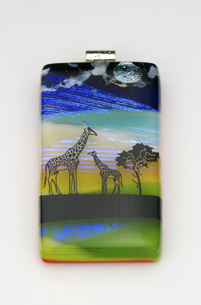 Fused Glass Pendant - Giraffes in the Night - SOLD