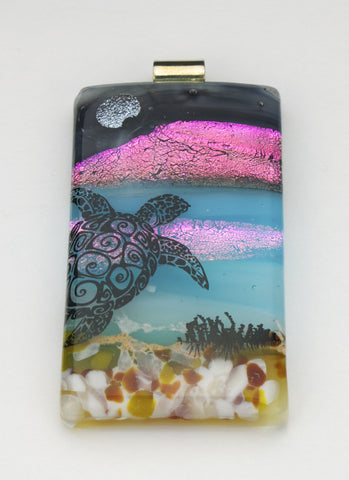 Fused Glass Pendant - Turtle in the Sea