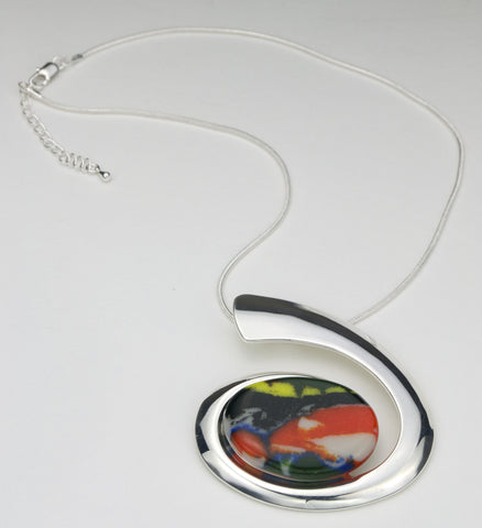 Fused Glass - Silver Plate Oval Pendant - SOLD