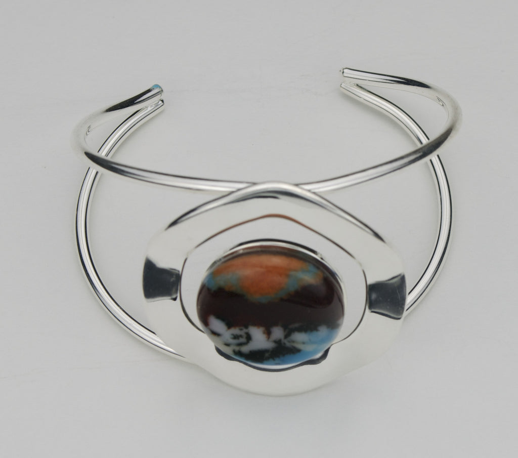Fused Glass - Silver Plate Bangle Bracelet SOLD