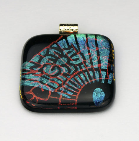 Fused Glass - Floral Fan Shadow Pendant - SOLD