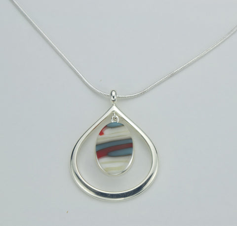 Fused Glass - Silver Plate Teardrop Pendant SOLD